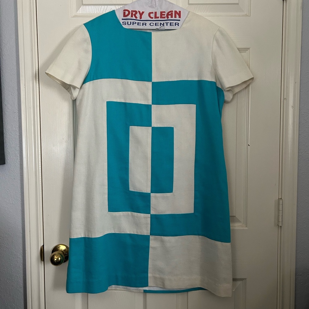 EUC 14 Evan Picone Turquoise and White Dress
